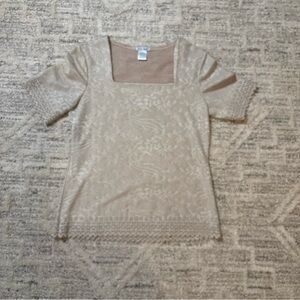 Belle Amie Beige Lace Trim Square Neck Top Size Small